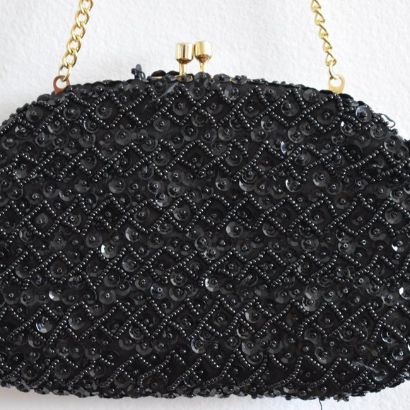 Handmade Vintage Black Beaded Small Purse - Picture 2 of 6